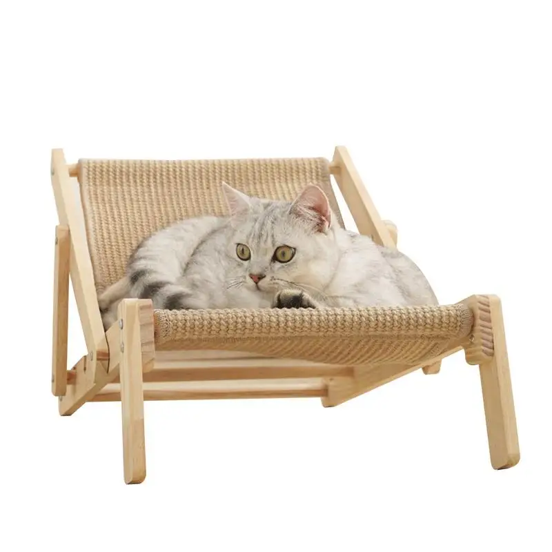 Cat Scratcher Lounge Stoel Sisal Scratcher Mini Strandstoel Verhoogde Bed Verwijderbare Sisal Pad Verstelbaar Voor Indoor Katten Allemaal