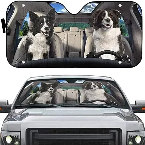 

Border Collie Happy Couple Driving Sunshade for Car Windshield, Dog Lovers Dog Dad Dog Mom Gifts, 3D Border Collie Sunshade, Uv