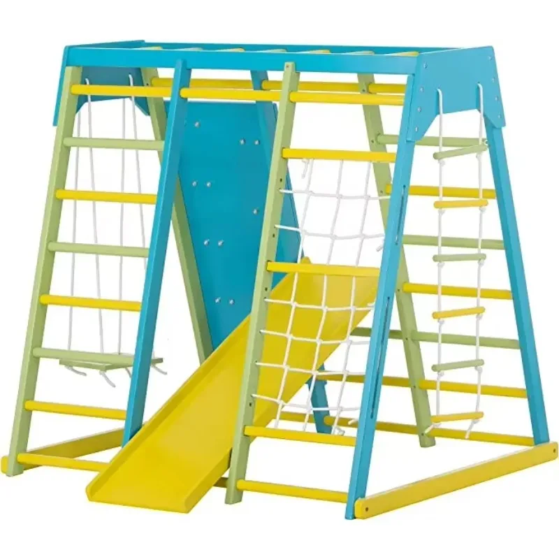 Heavy-Duty Kids Climbing Frame Durable Wood Design Colors for Indoor Motor Skill Training