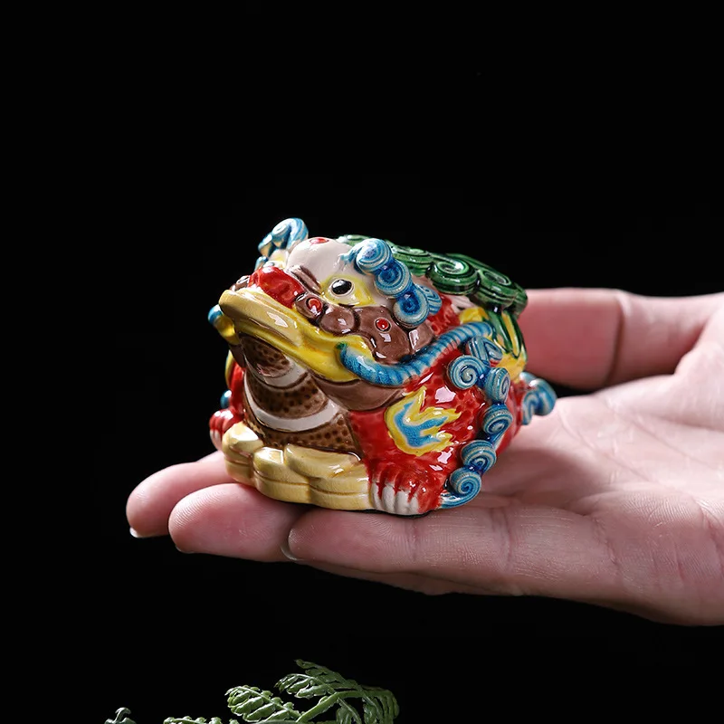0045 Cute Cartoon Golden Toad Pixi Ceramic Tea Pet Tea Table Ornament Creative Home Indoor Desktop Small Ornament Car