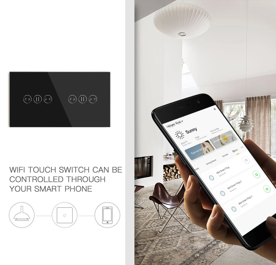 wirelss toque interruptor da cortina google casa