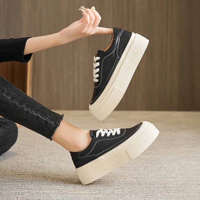 AIYUQI Women's Sneakers Genuine Leather 2024 Spring New Casual Lace-up Women's Sneakers Shoes Platform Board Shoes Women