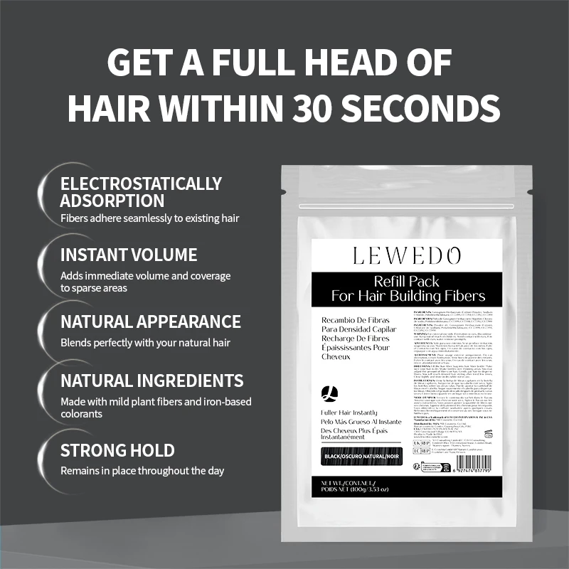 100g Hair Fibers Keratin Hair Building Fiber Powder Instant Growth Thickening Fiber Refill Bag Bald Extension Care Product