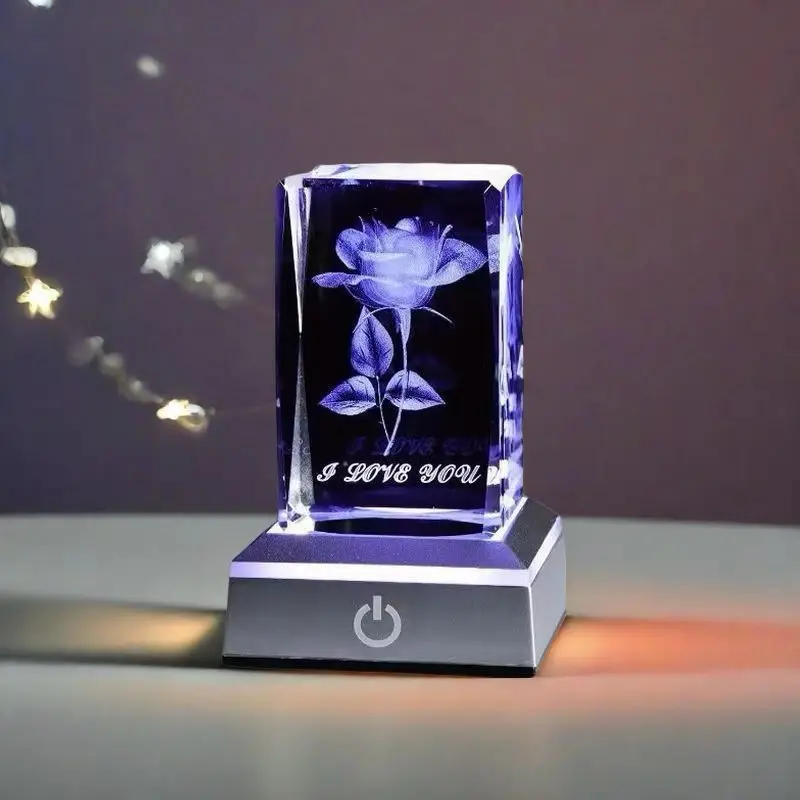3D 입각 크리스탈 장미 피규어(LED 조명 포함), 독창적인 데스크탑 장식 생일 선물