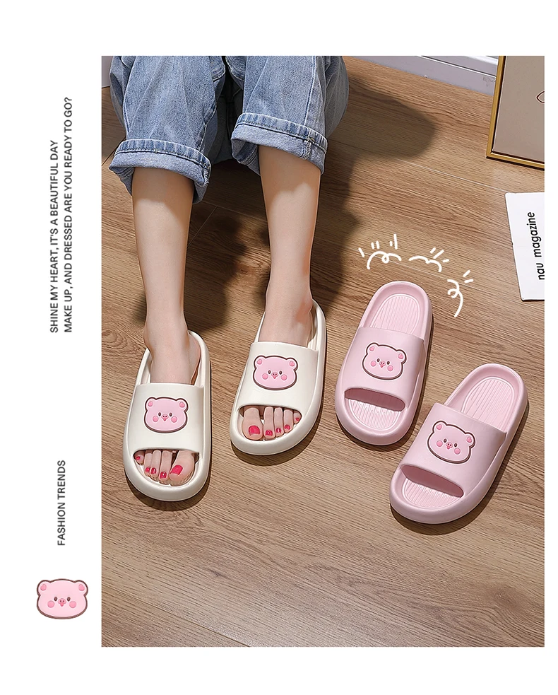 Cartoon Pig Summer Slippers Women Men Outdoor Beach Sandals Thick Soft EVA Anti-slip Sole Ladies Shoes Couples Men's Slippers