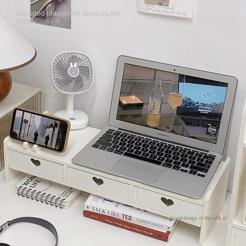 Desktop Storage Drawer Computer Monitor Base Office Stationery Shelf With Drawers Creative Storage Rack Office Storages Supplies