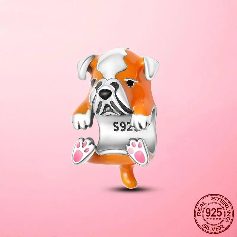 Hot Sale Bulldog Dog Charm Doggy Beads fit Original Pandora Bracelet Bangle DIY Animal Collection Jewelry Making |