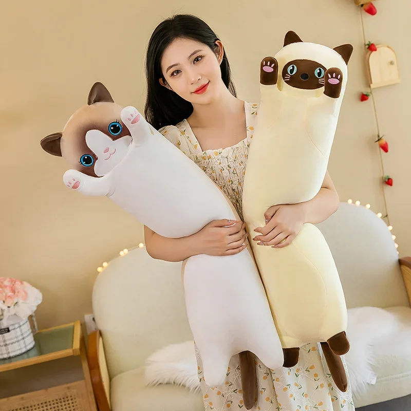 19.5in Cute 50cm Cat Plush Toy Long Pink Brown Grey Sleeping Cats Leg Pillow Squishy Little Animal Doll Appeasing Plushie Gift 3