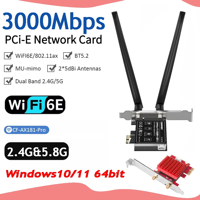 2.4G 5.8G Wireless Network Card 3000Mbps internal WiFi Card PCI Networking Express 802