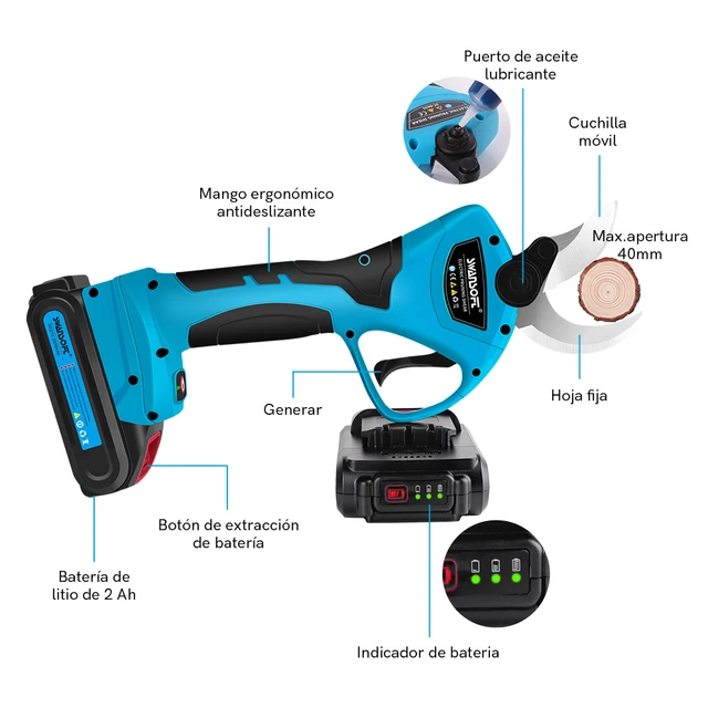 Tijeras de podar eléctricas de 40 mm tijera + batería