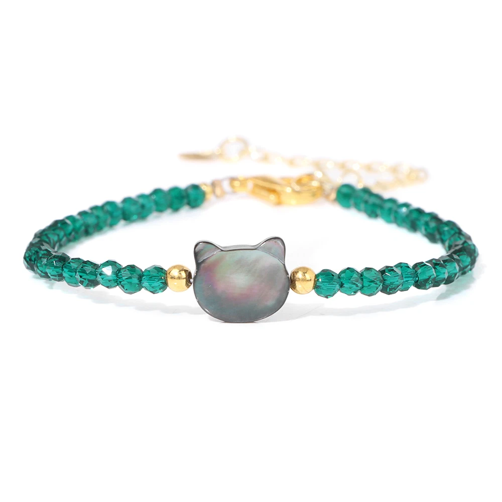 Bracciale Regolabile In Pietra Naturale Con Ciondolo Gatto Portafortuna E Stella - Fatto A Mano