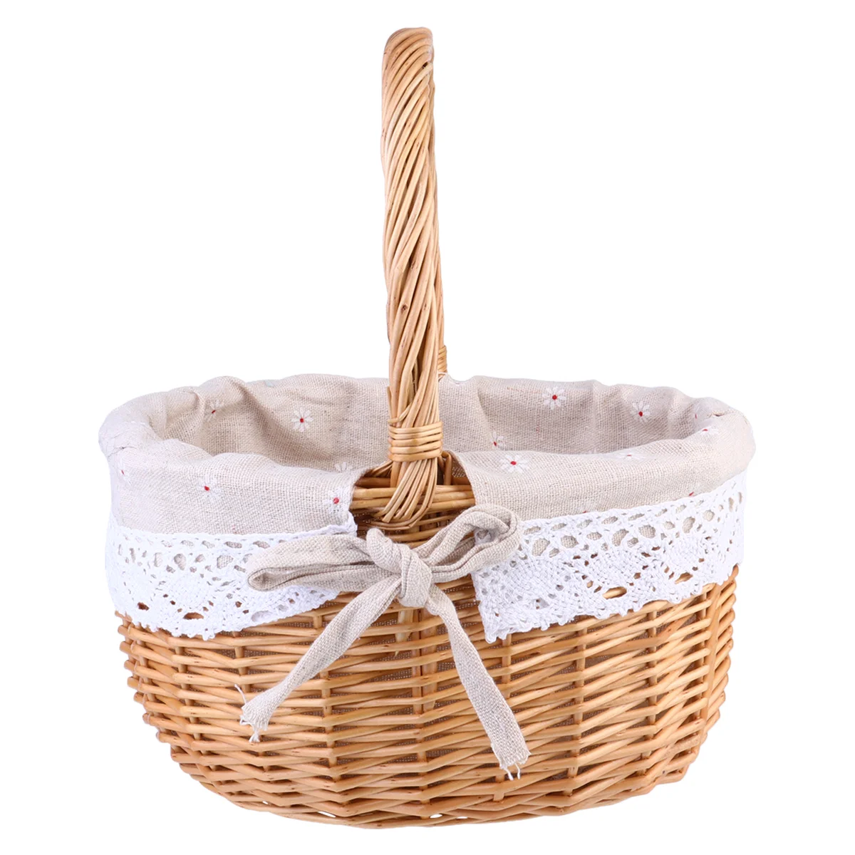 

Woven Storage Basket Flower Dessert Picnic Decorative Portable Pastoral Style Rattan