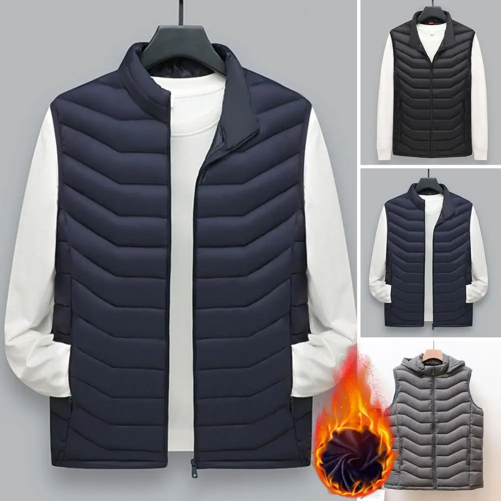 Winter Men Vest Jacket Stylish Men's Winter Vest Warm Windproof Coat with Zipper Pockets Plus Size Waistcoat for Autumn Men