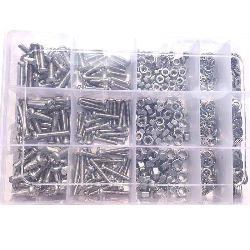 400/510pcs Stainless Steel Cross Round Pan Head Screw Assortment Kit M2 M2.5 M3 M4 M5 Phillips Machine Screw Set with Nut Washer