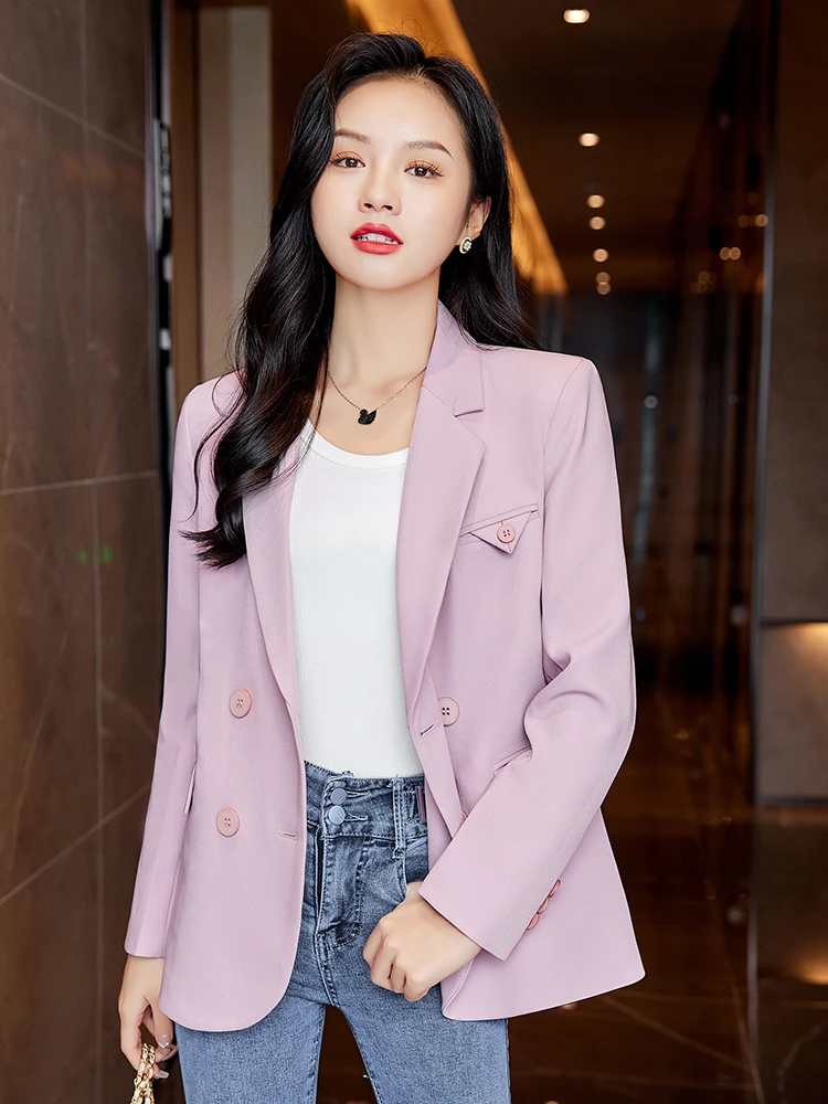 

Lnsozkdg Pink Gentle Anti-Wrinkle Twill Drape Long Sleeved Blazers Casual Women Suit Jacket 2024 Spring Autumn New Good Quality