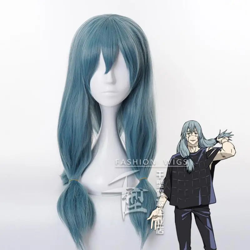 

Anime Jujutsu Kaisen Mahito Cosplay Wig Blue Heat Resistant Synthetic Hair Double Braid Halloween Party Wigs