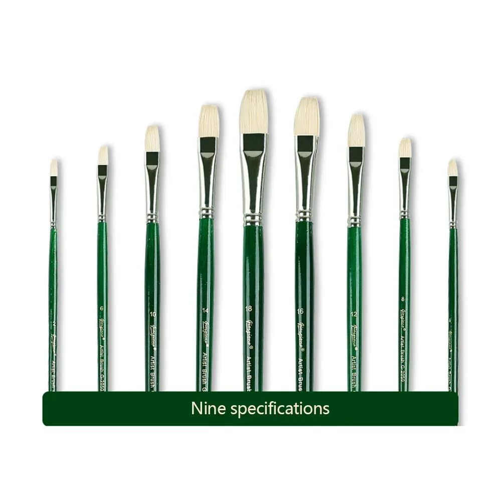 Single-support Paint Brush Flat-headed Pig Bristle Hair Water Gouache Oil Painting Pen Long Rod Art Students Color Art Supplies 2