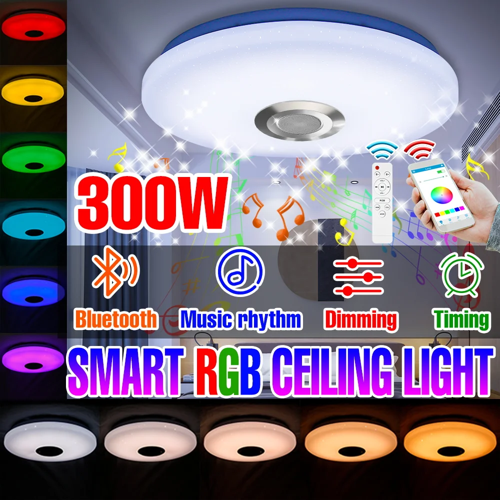 RGB LED Smart Ceiling Lamp APP Remote Control Bluetooth Speaker Bedroom ...
