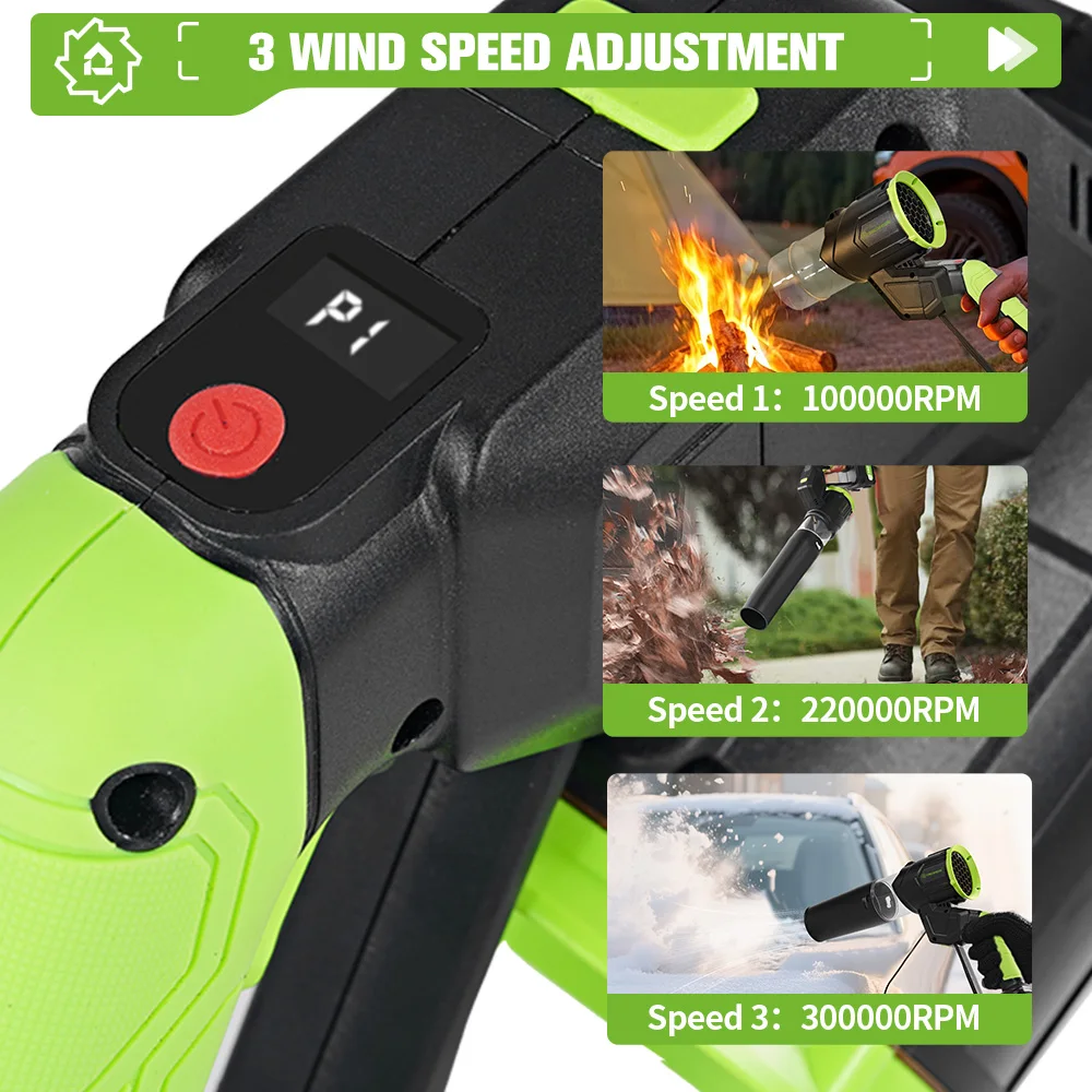 ONEGREEN 300M/S 브러시리스 전기 터보 송풍기 5000W 무선 먼지 잎사귀 공기 송풍 청소 도구 (마키타 18V 배터리 핀용)