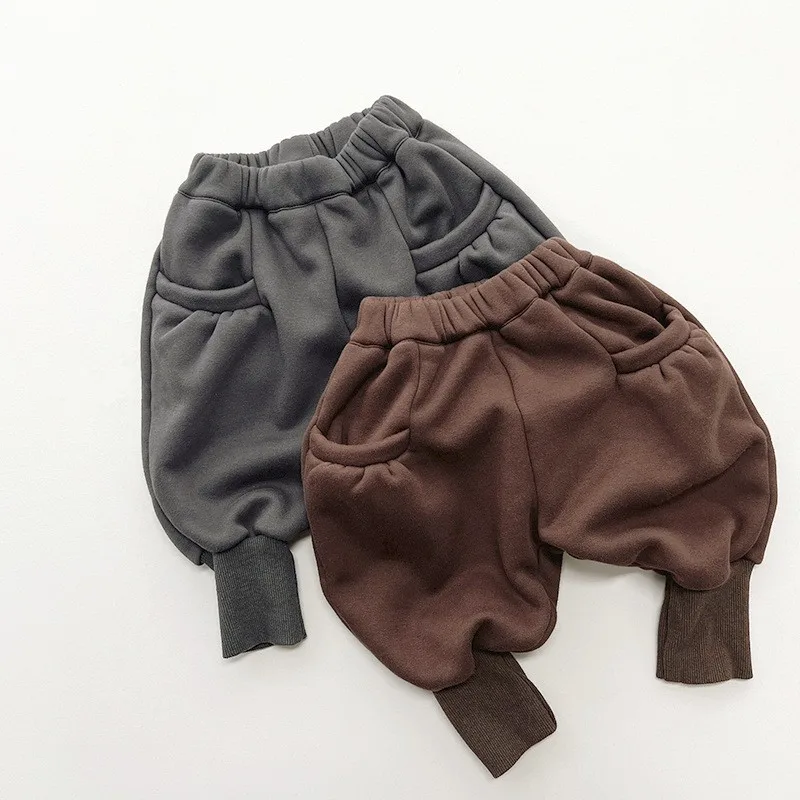 

2023 Winter New Children Fleece Harem Pants Plus Velvet Thick Baby Causal Pants Foe Boys Girls Kids Warm Trousers Baby Clothes