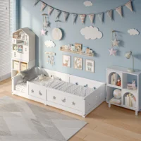 Lit d'enfant RosahqndaKids, lit en bois massif Montessori au sol avec protection contre les chutes - Lit sécurisé pour tout-petits - Design scandinave 1