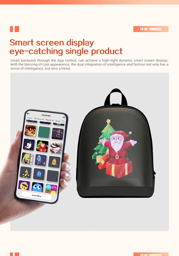 School Backpack Led Screen Cell Phone Programming DIY Pattern Lightweight Hard C