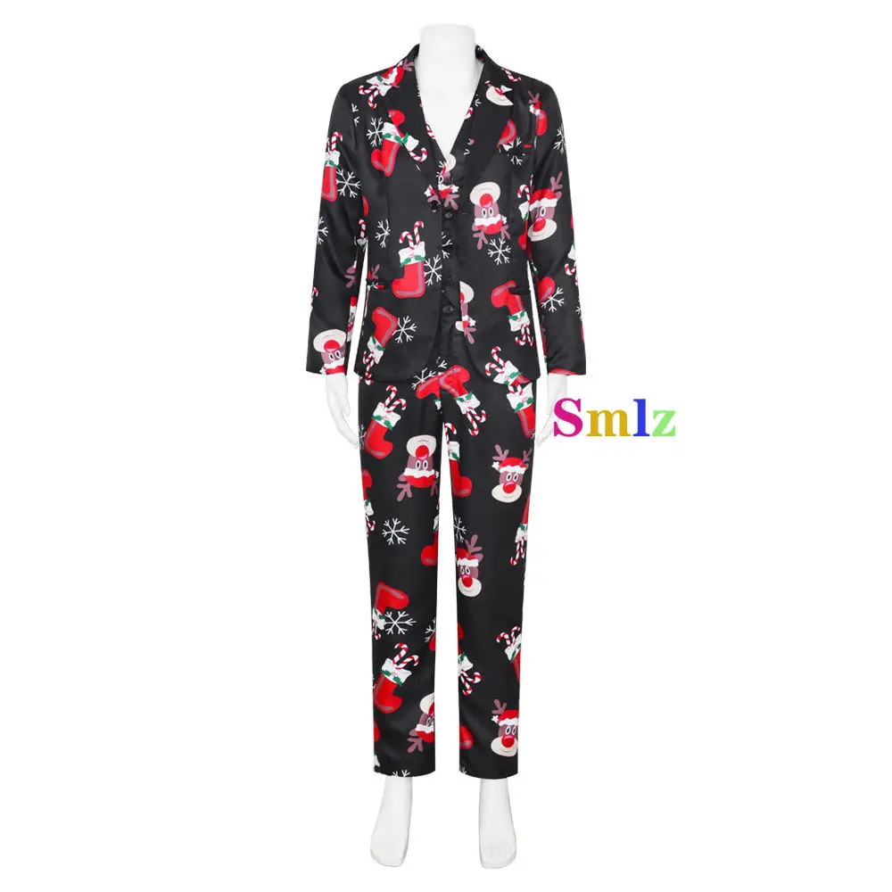 

Рождественский комплект из 3 предметов, Блейзер, жилет, брюки, модный однобортный приталенный мужской костюм с героями мультфильмов, Terno Masculino