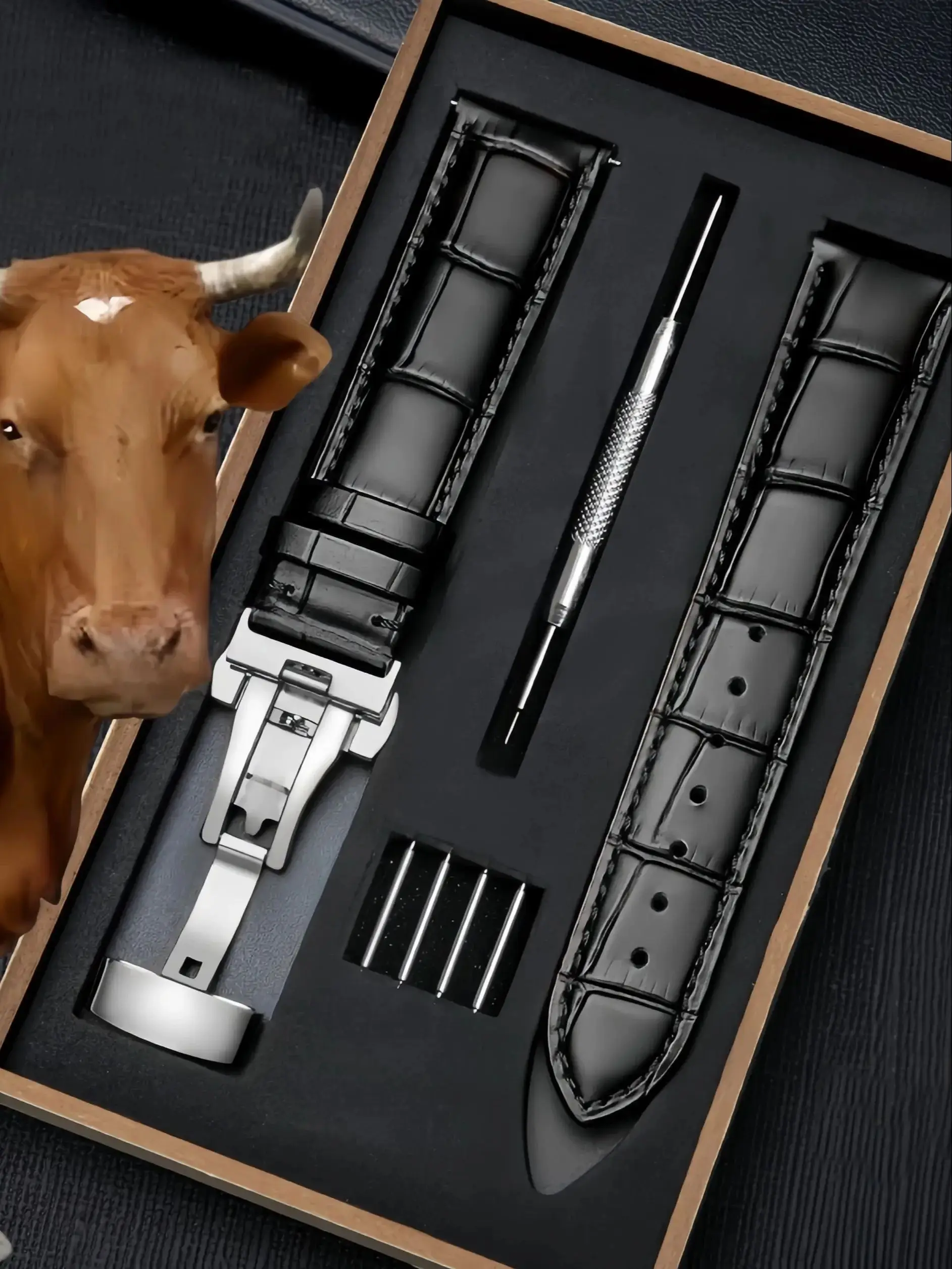 Elegant Genuine Leather Watch Band with Butterfly Clasp – Premium Replacement Strap