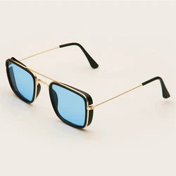 Chic Retro UV Protection Square Sunglasses with Metal Frame (Blue)