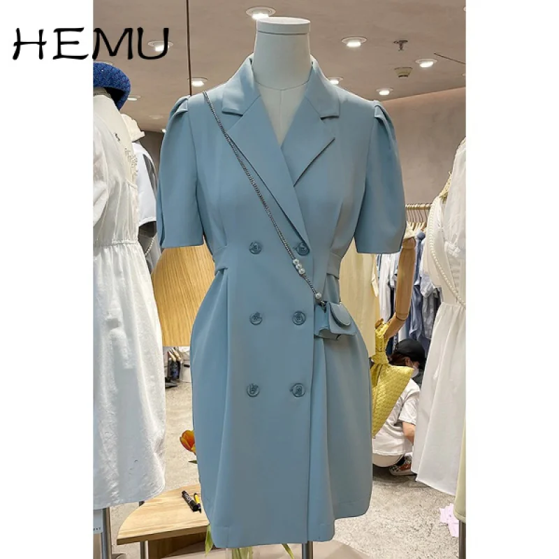 

Hemu Lightly Mature Fashion Suit Skirt women Korean-Style Summer 2021 New Design Sense Western Style Double Breasted Mini Dress
