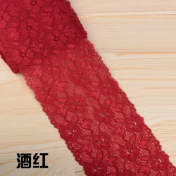 Embroidered White Lace Trim Ribbon - 16cm Wide Fabric for DIY Crafts and Garment Accessories (Wine Red)