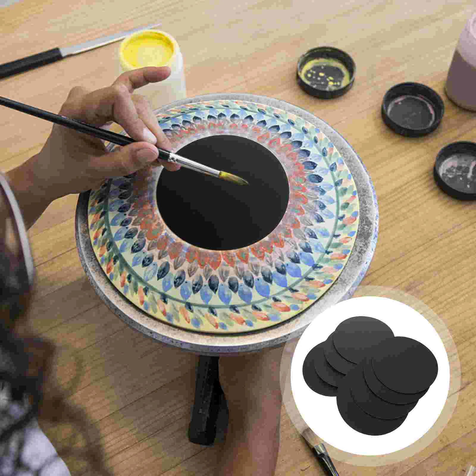 

8pcs Mandala Kraft Paper Cardboard Black Painting Paper Round Board for Painting Writing and Decoration- 5 8/ 15cm