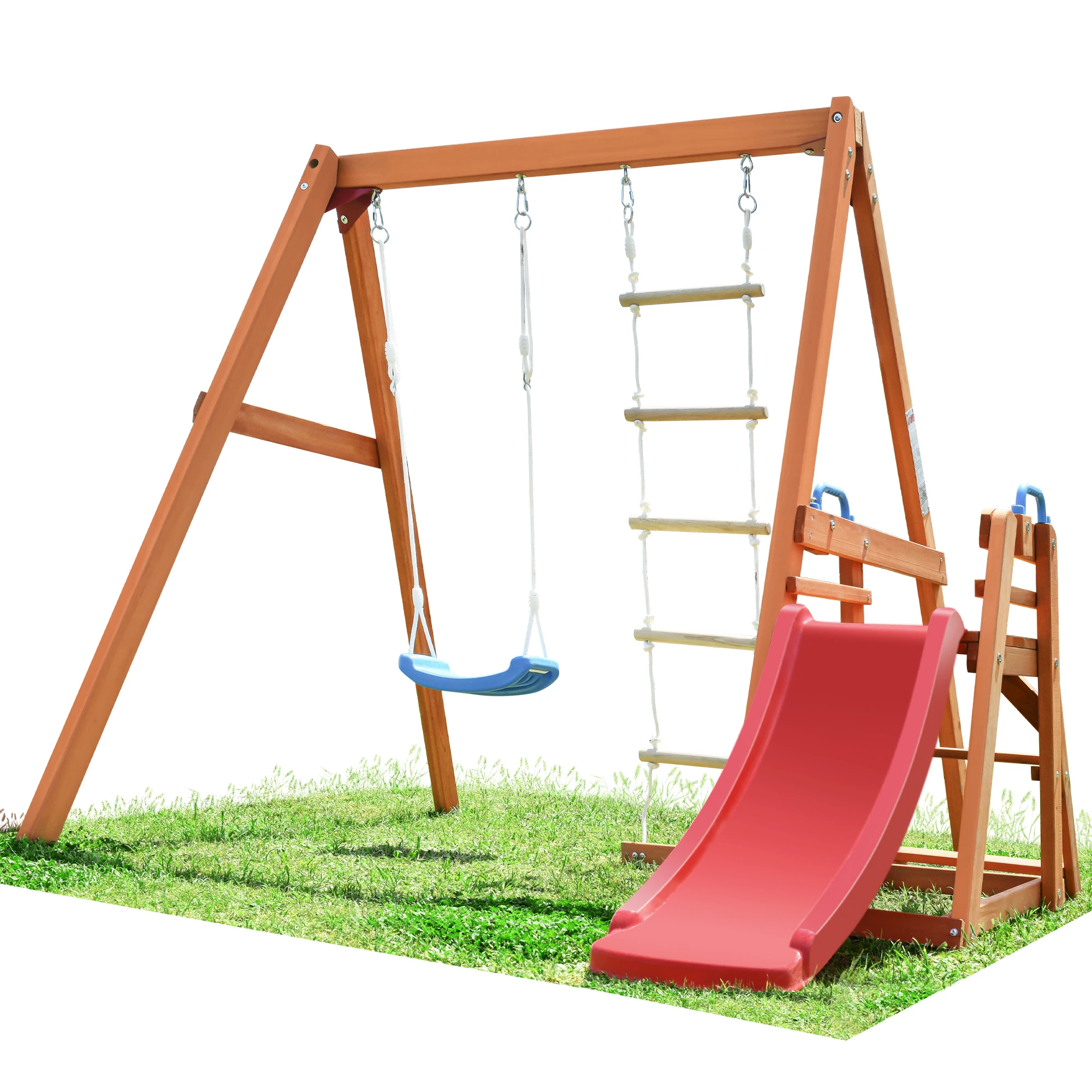 

Wooden Swing Set with Slide, Outdoor Playset Backyard Activity Playground Climb Swing Outdoor Play Structure for Toddlers, Ready