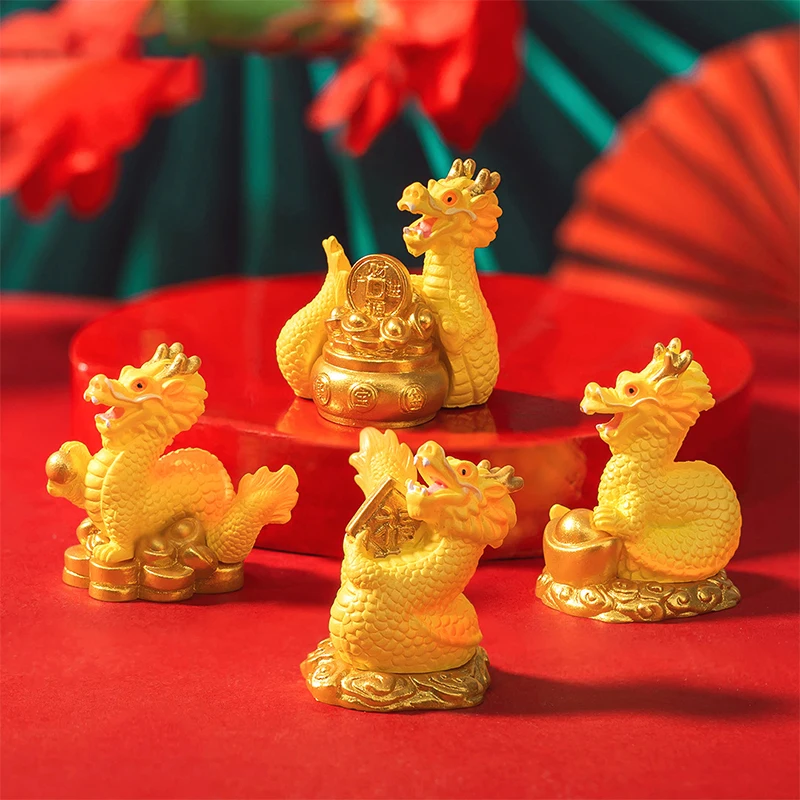 

4Pcs Mini Golden Dragon Figurine New Year Gift Golden Dragon Micro Landscape Wealth Ornaments For Home Office Desk Decor Crafts