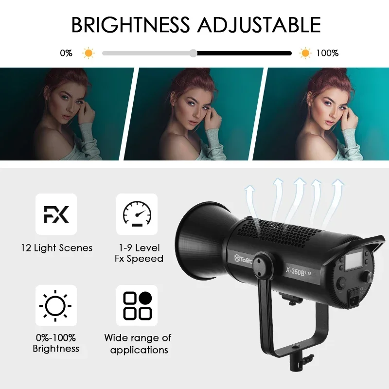 Tolifo X-350B 라이트 사진 조명, 350W 바이 컬러 2700-6500K COB LED 스튜디오 램프, 카메라 비디오 인터뷰용 앱 제어