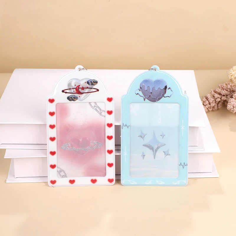 Korean Style Card Sleeve Sweet Idol Photo Protection Sleeve With Keychain INS Portable Card Holder Students Supplies 3 Inch