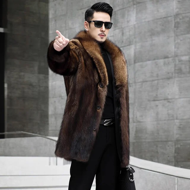 Men\'s mink coat The new winter imitation mink fur coat medium length plus size thickened warm 6