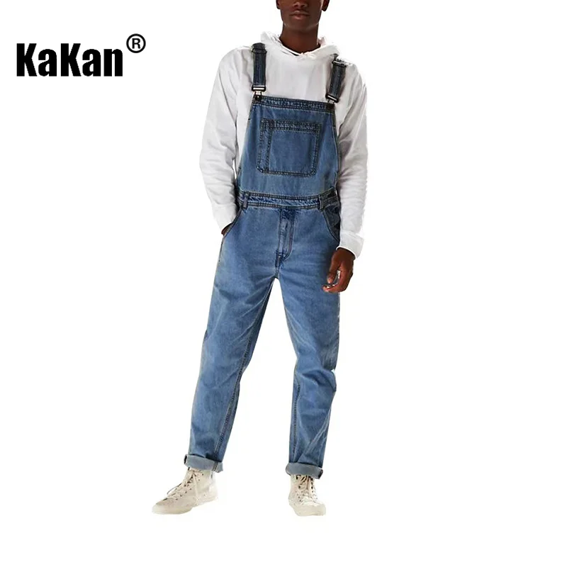 Kakan European and American New Style Strap Blue Black Jeans Men's Clothing, Youth Popular Denim Long Jumpsuit K34-725