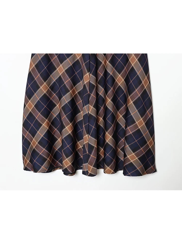 Women Vintage Plaid Skirt Autumn Winter Casual  Side Zipper A- Line Skirt Elegant Mid-Length Pockets Skirt Fashion Lady Clothes