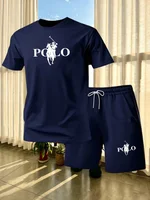 Ensemble de mode pour jeunes européens et américains, manches courtes, été, col rond, t-shirt à manches courtes, shorts, ensemble sport deux pièces 2