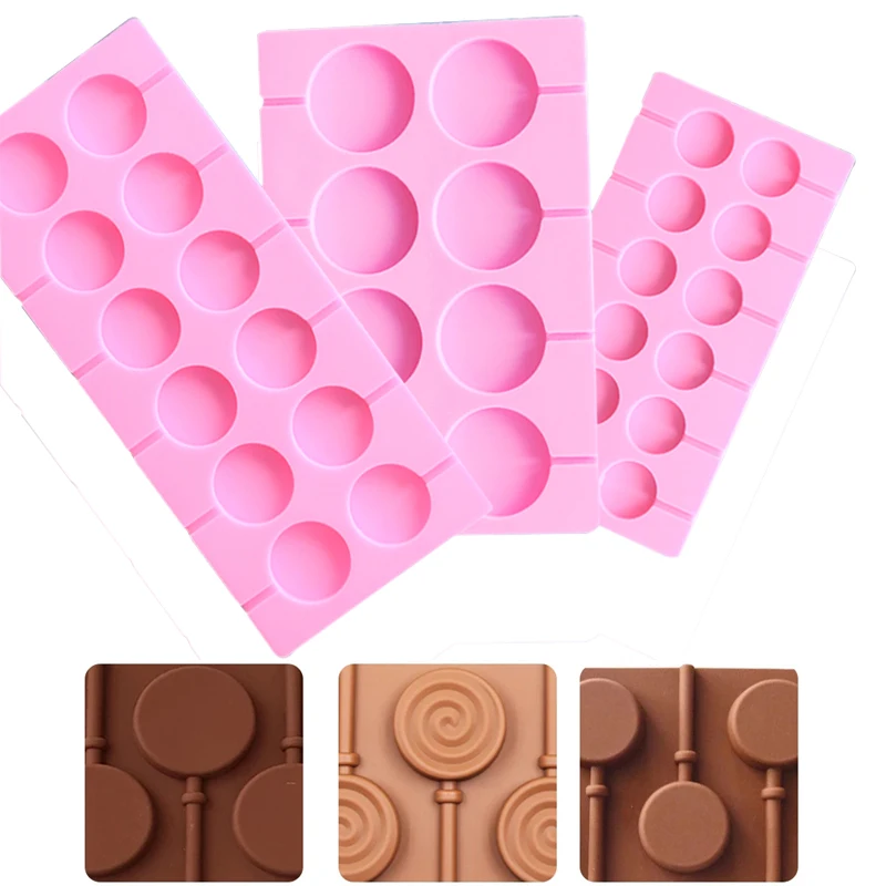 silicone Lollipop mold silicone circles chocolate molds ice cube candy mold  cake biscuit decotation with plastic rod 6 lattices