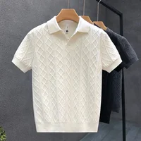 Summer New Style Men's Short Sleeve Knitted Polo Shirt V-Neck Turn-down Collar Slim Fit Business T-Shirt Breathable Loose Fit