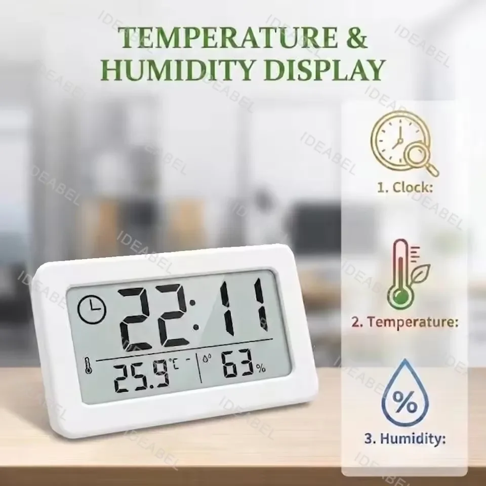 Battery-Powered Digital Clock with Temperature and Humidity Display