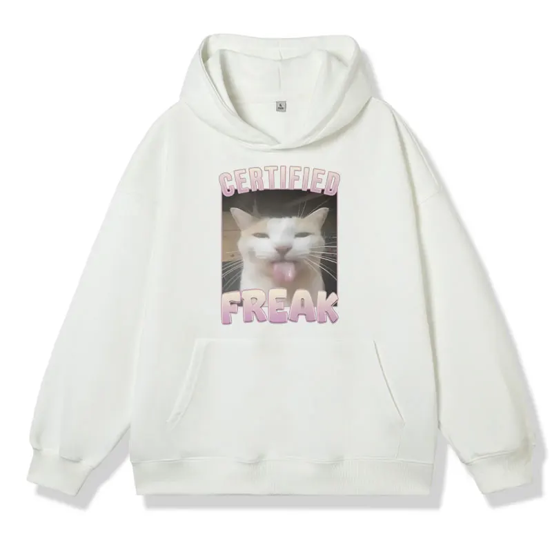 Certified Freak Funny Cute Cat Meme Hoodie Male Autumn Winter Long Sleeve Hoodies Fashion Oversized Pullover Sweatshirt Unisex