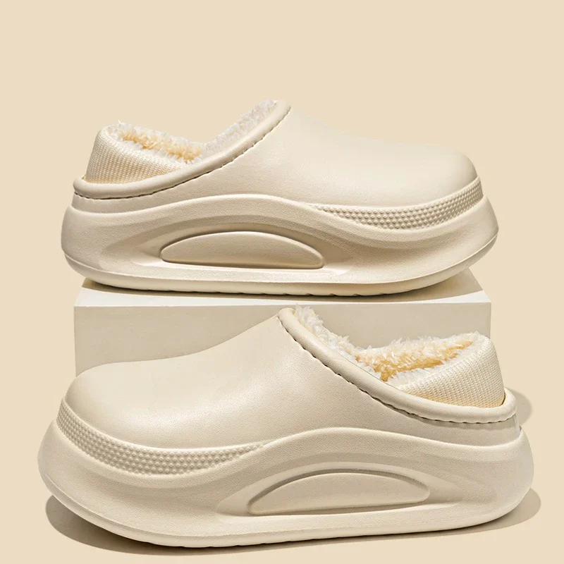 Pantoufles chaudes unisexes en peluche EVA à bout fermé, sabots d'intérieur et d'extérieur imperméables à semelle épaisse, chaussures moelleuses pour femmes, hiver 2025