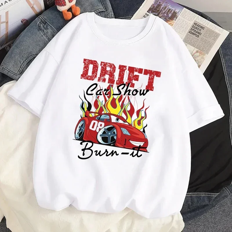 Estate Donna Vintage Jasmine Kawaii Cartoon Lightning Mcqueen Cars T-Shirt Stampata Grafica Unisex Casual Harajuku Estetica Top