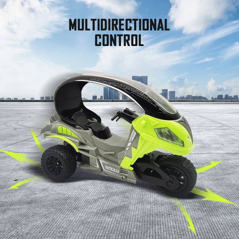 2.4G Remote Control Tricycle Stunt Motor Car with Rider Doll High Speed RC Three-Wheeled Motorcycle Race Cars Toy Lights Spray 3