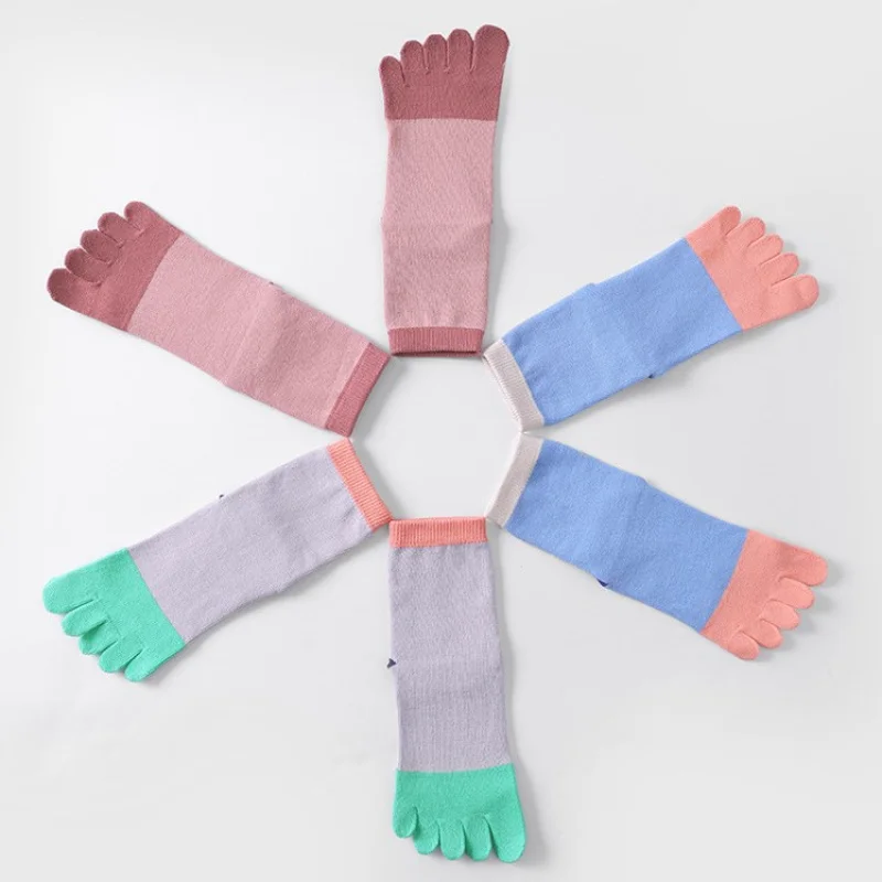 New Five Toes Pilates Socks Color Patchwork Silicone Non-slip Professional  Dance Sports Socks Women Cotton Breathable Yoga Socks
