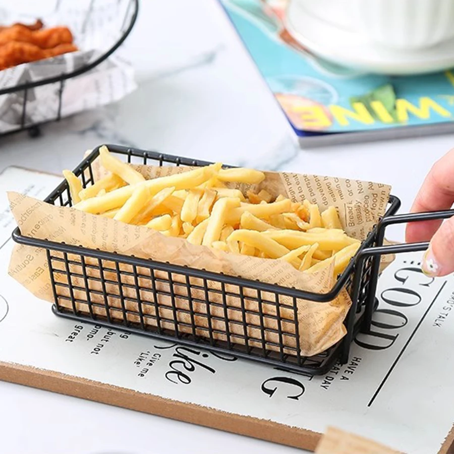1PC Creative rectangular French fries basket Snack basket Fried food container with handle Western restaurant snack basket Kitchen