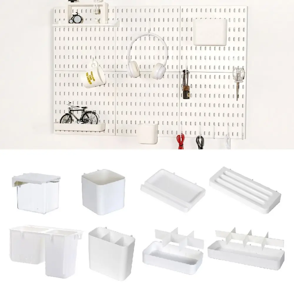 White Pegboard Storage Boxes Creative DIY Accessories No-Drilling Wall Organizer No Punching Plastic Hole Board Storage Case 3